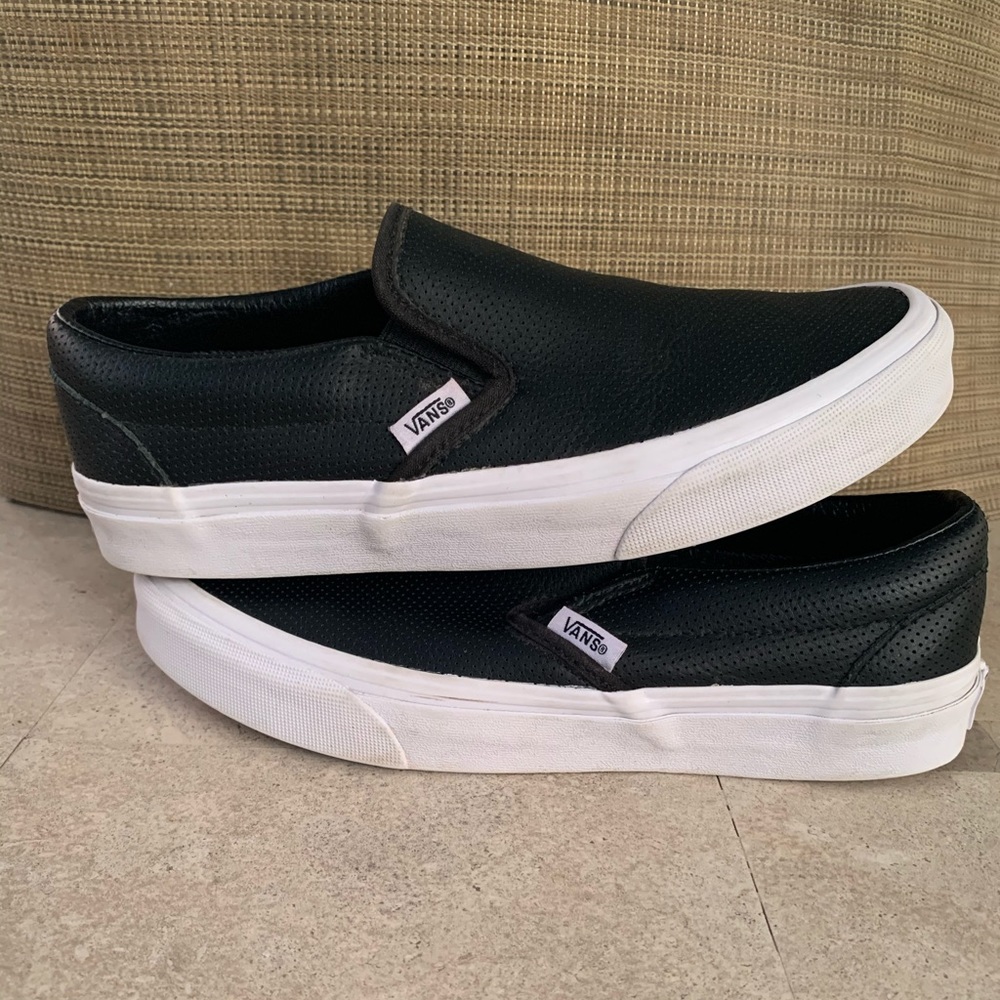 VANS Black Perf Leather Classic Slip-On Sneakers